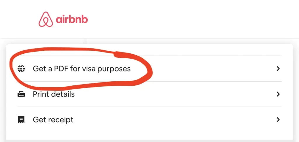 Airbnb option to generate a PDF for visa purposes