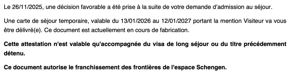Our favorable decision, approving our Carte de Séjour application